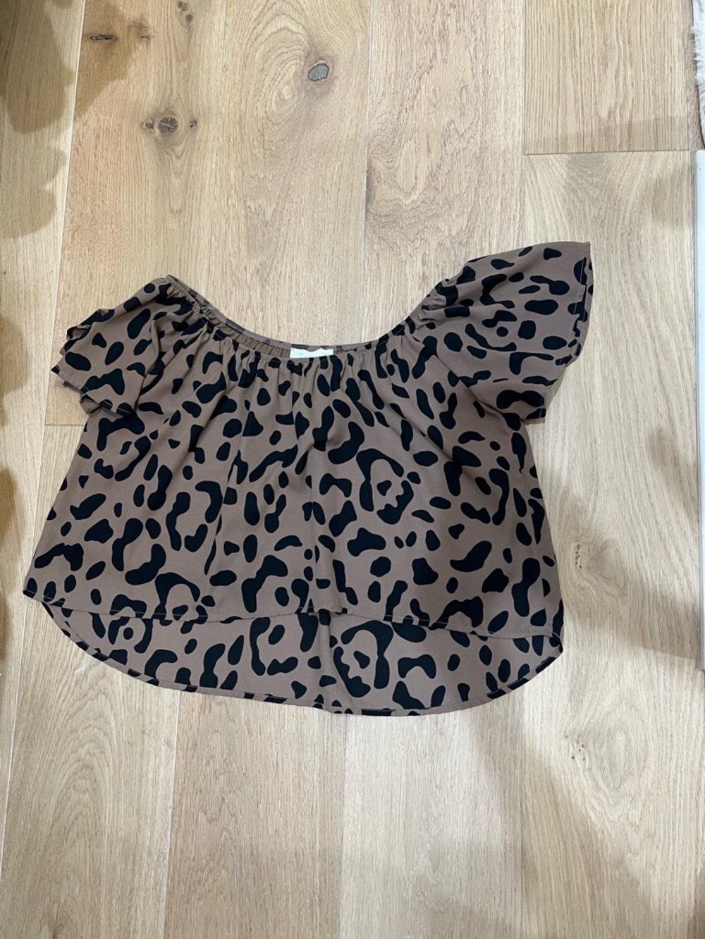 Peach Love California Brown and Black Leopard Off-the-Shoulder Blouse